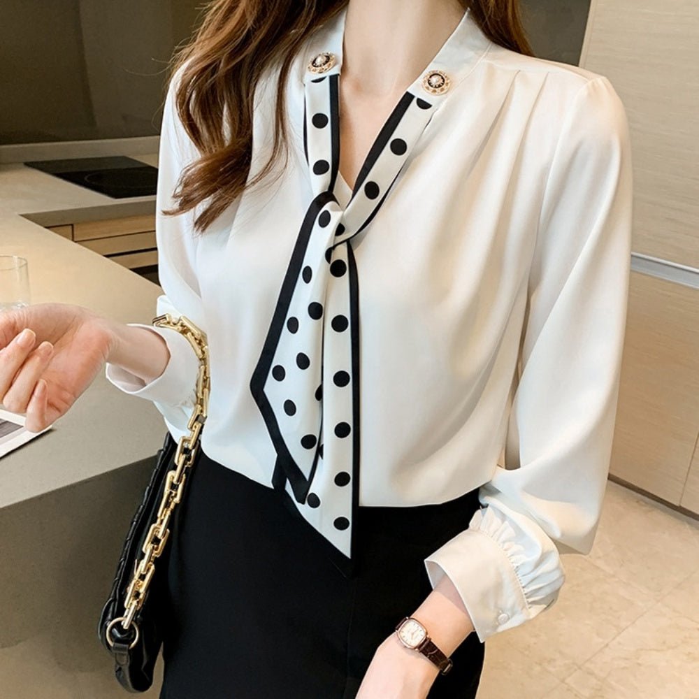 ドットタイバンドカラーブラウス|オフィスカジュアル レディース 通販【ミレジェネ】