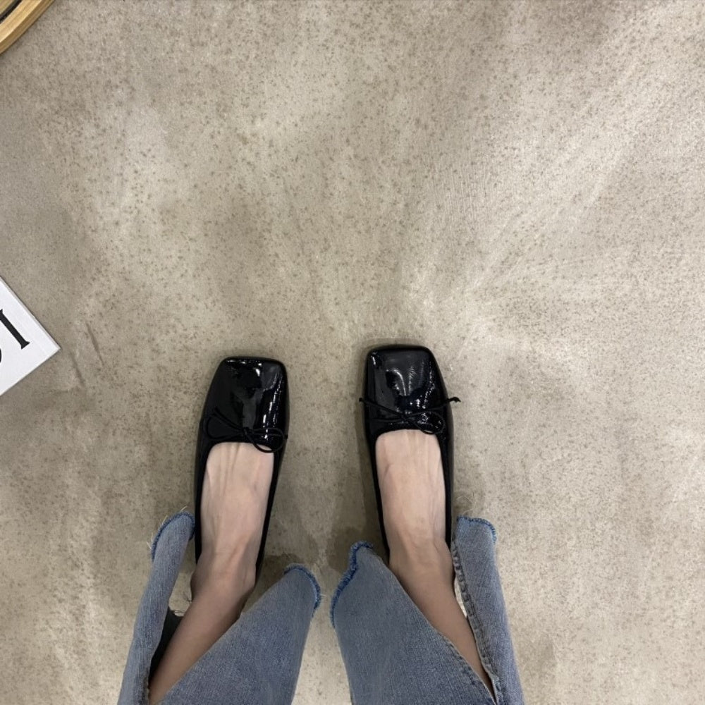 フラットリボンスクエアトゥパンプス|オフィスカジュアル レディース 通販【ミレジェネ】