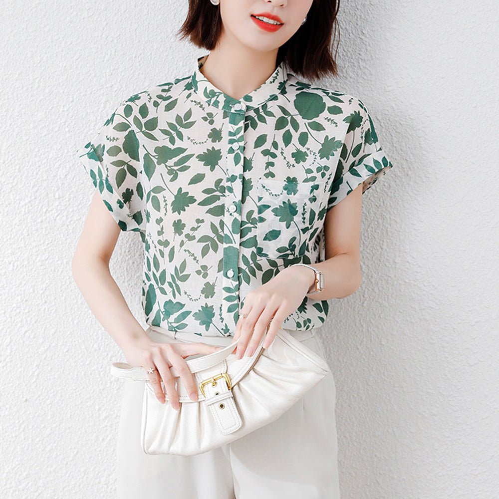 爽やか総柄バンドカラートップス|オフィスカジュアル レディース 通販【ミレジェネ】