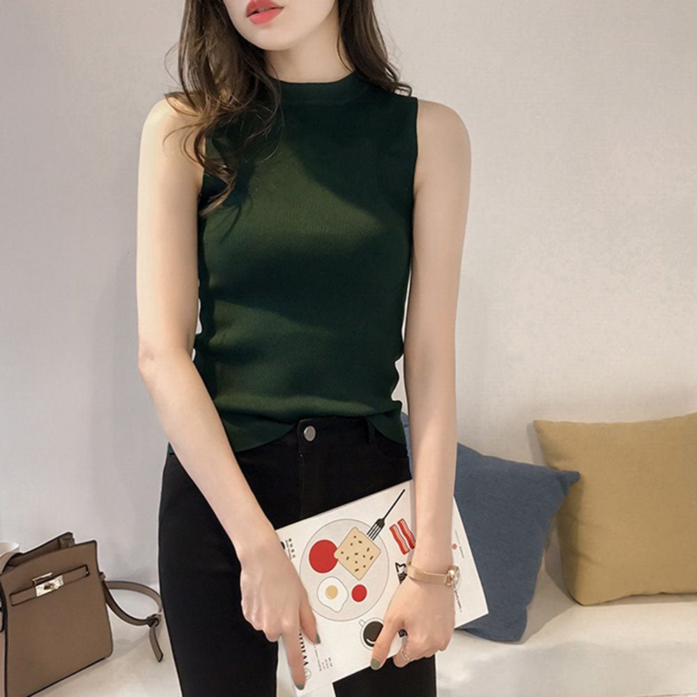 ボトルネック無地サマーニットタンクトップ - Millennial Generation