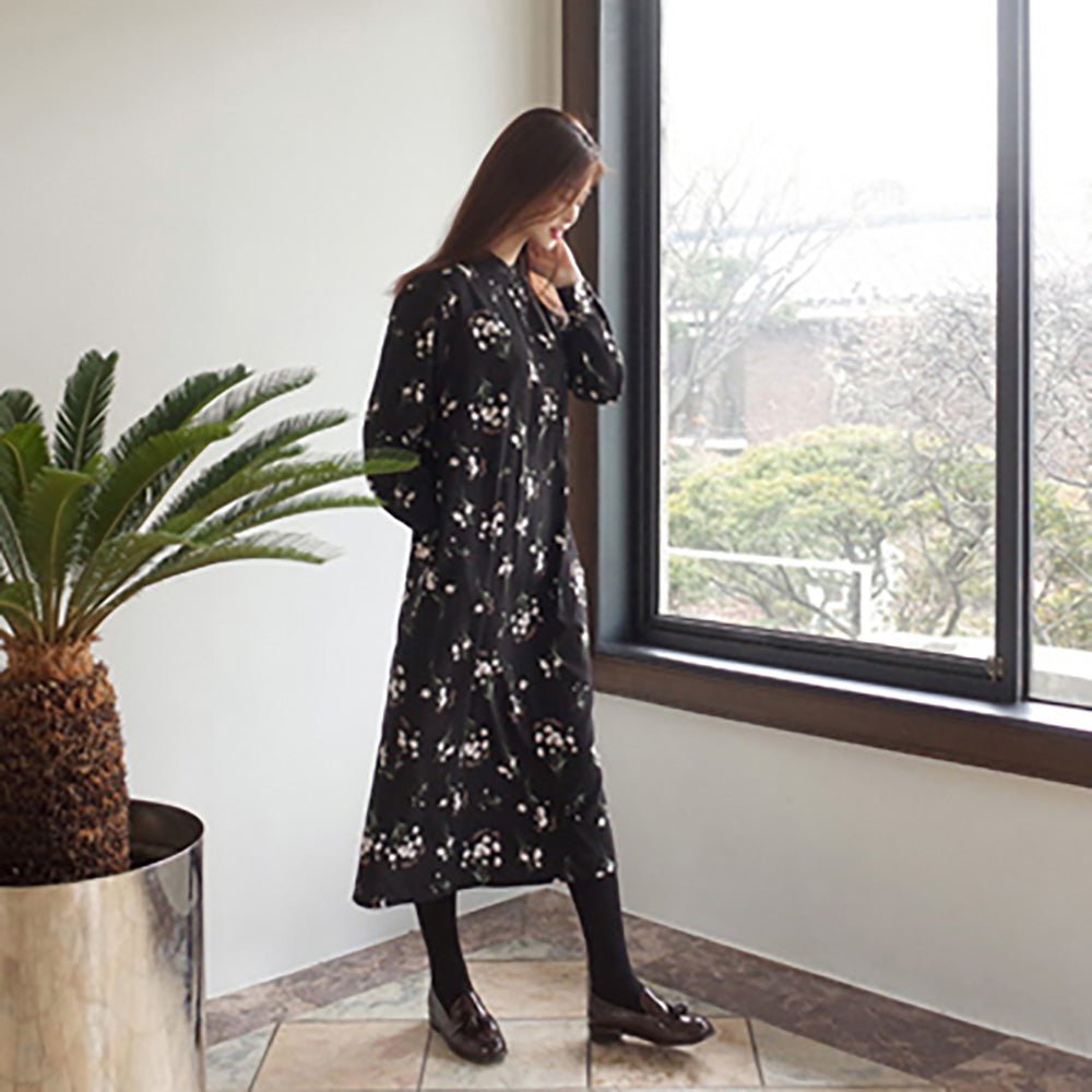 花柄ノーカラーシャツワンピース - Millennial Generation