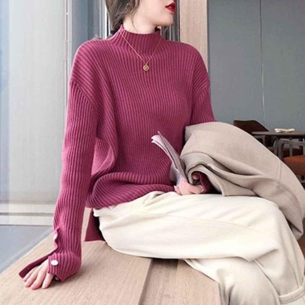 ハーフネックボタンスリーブトップス