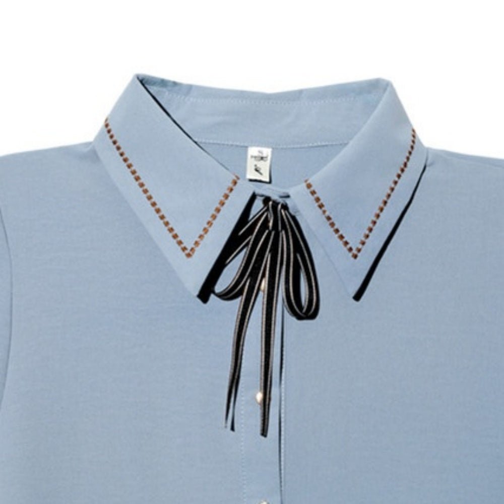 <即納>ハーフスリーブ刺繍リボンブラウス|オフィスカジュアル レディース 通販【ミレジェネ】