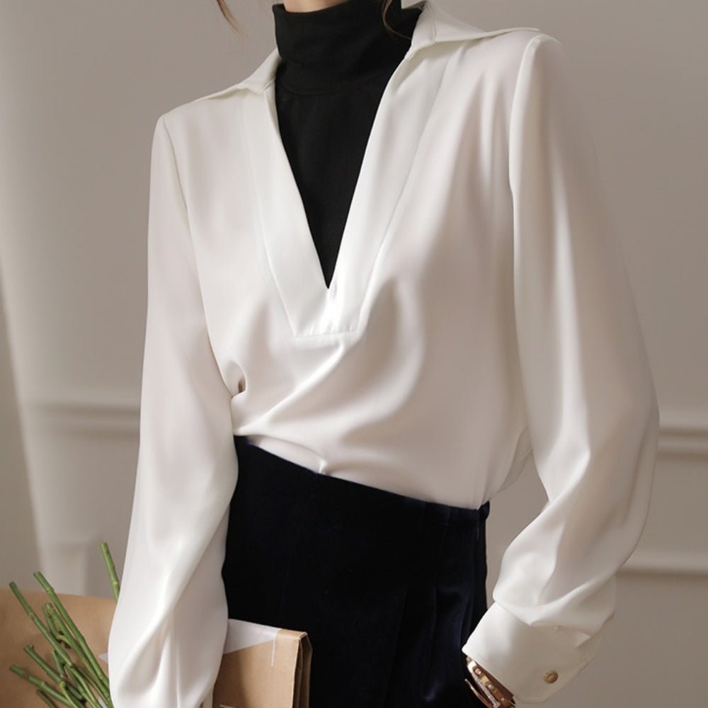 配色ドッキングハイネックトップス|オフィスカジュアル レディース 通販【ミレジェネ】