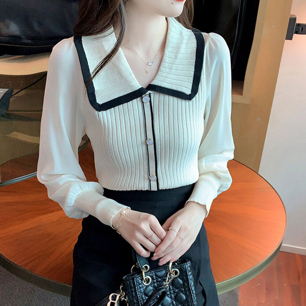 バイカラー大判襟トップス|オフィスカジュアル レディース 通販【ミレジェネ】