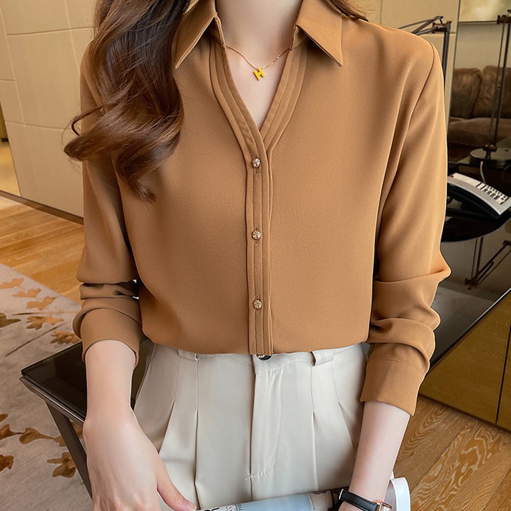 エレガント折り襟レトロボタンシャツ|オフィスカジュアル レディース 通販【ミレジェネ】