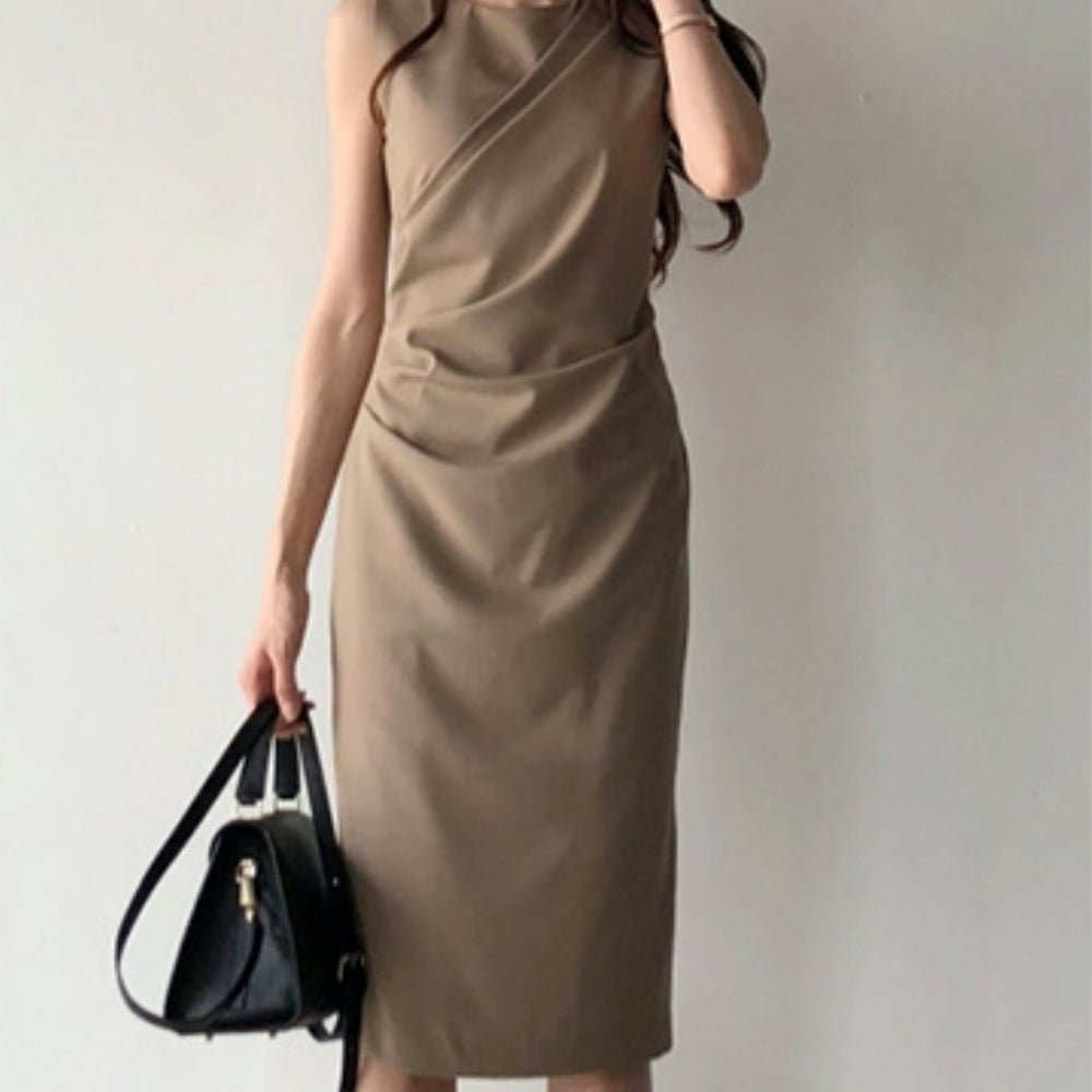 ノースリーブドレープ膝丈ワンピース - Millennial Generation