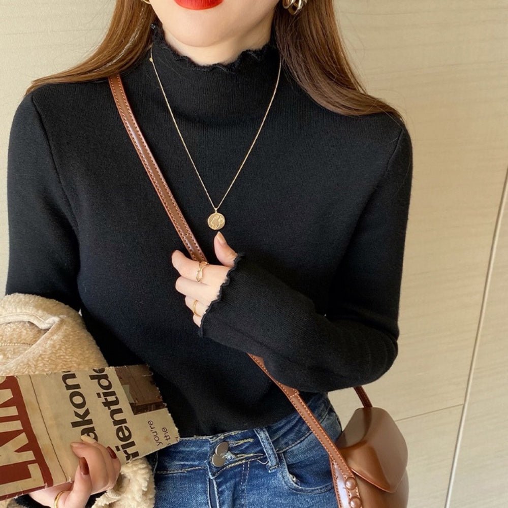 裏起毛フリルハイネックニット|オフィスカジュアル レディース 通販【ミレジェネ】