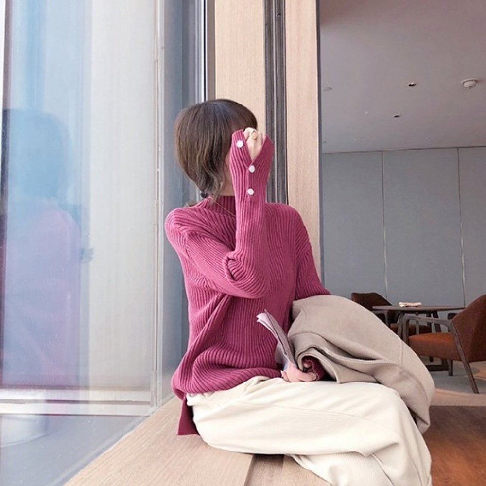 ハーフネックボタンスリーブトップス