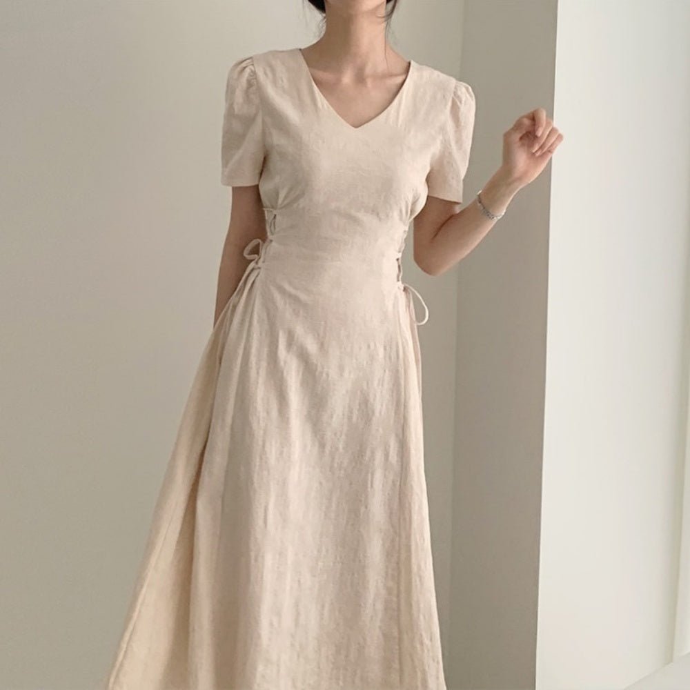 サイドリボンリネンライクワンピース|オフィスカジュアル レディース 通販【ミレジェネ】