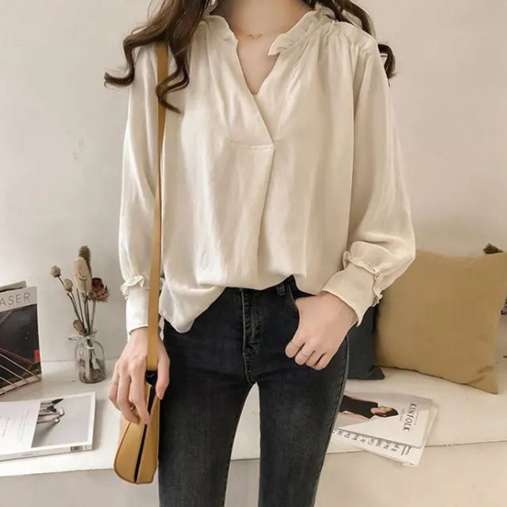 フリルオープンカラーカットソー|オフィスカジュアル レディース 通販【ミレジェネ】