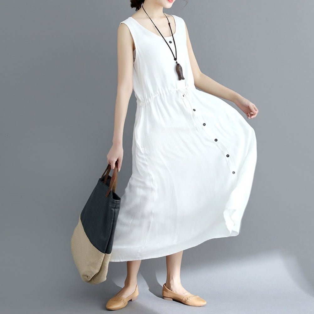 フロントボタンノースリーブマキシワンピース - Millennial Generation