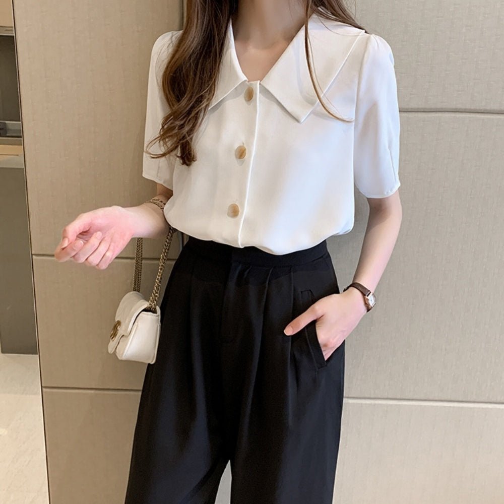 <即納>レトロ襟半袖シフォンブラウス|オフィスカジュアル レディース 通販 Millennial Generation【ミレジェネ】