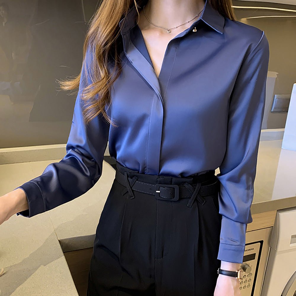 ベーシックサテンロングスリーブブラウス