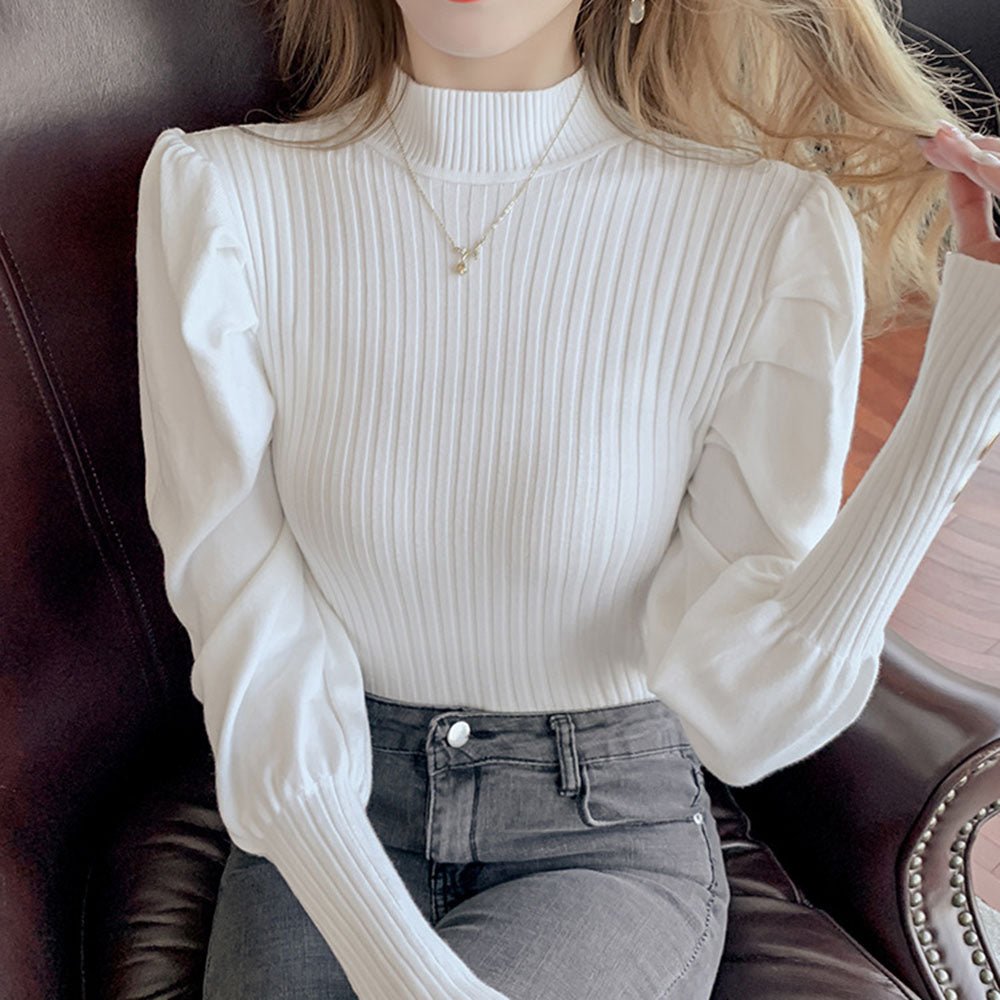 ランタンスリーブハーフネックニット