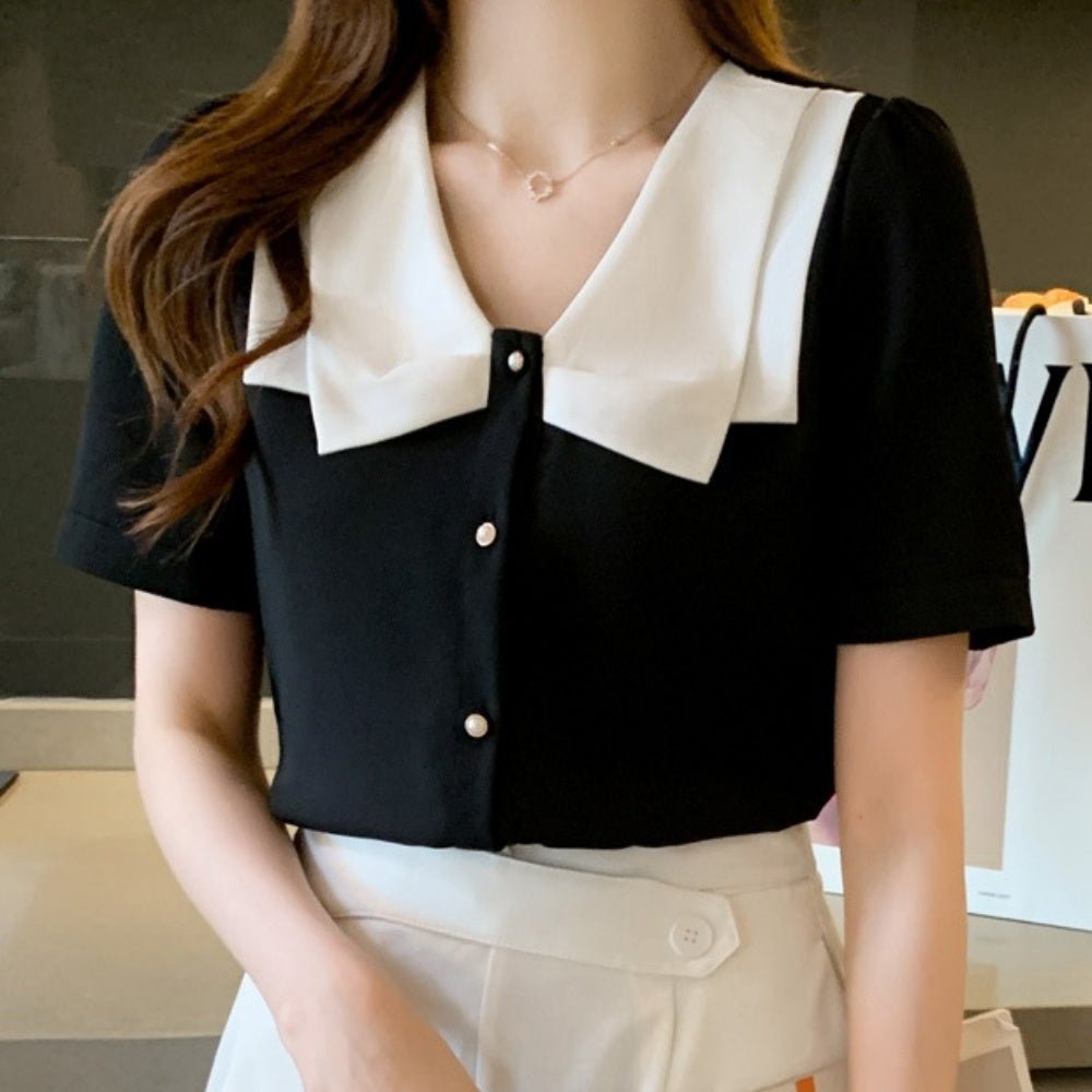 <即納>バイカラーパールボタンブラウス|オフィスカジュアル レディース 通販 Millennial Generation【ミレジェネ】