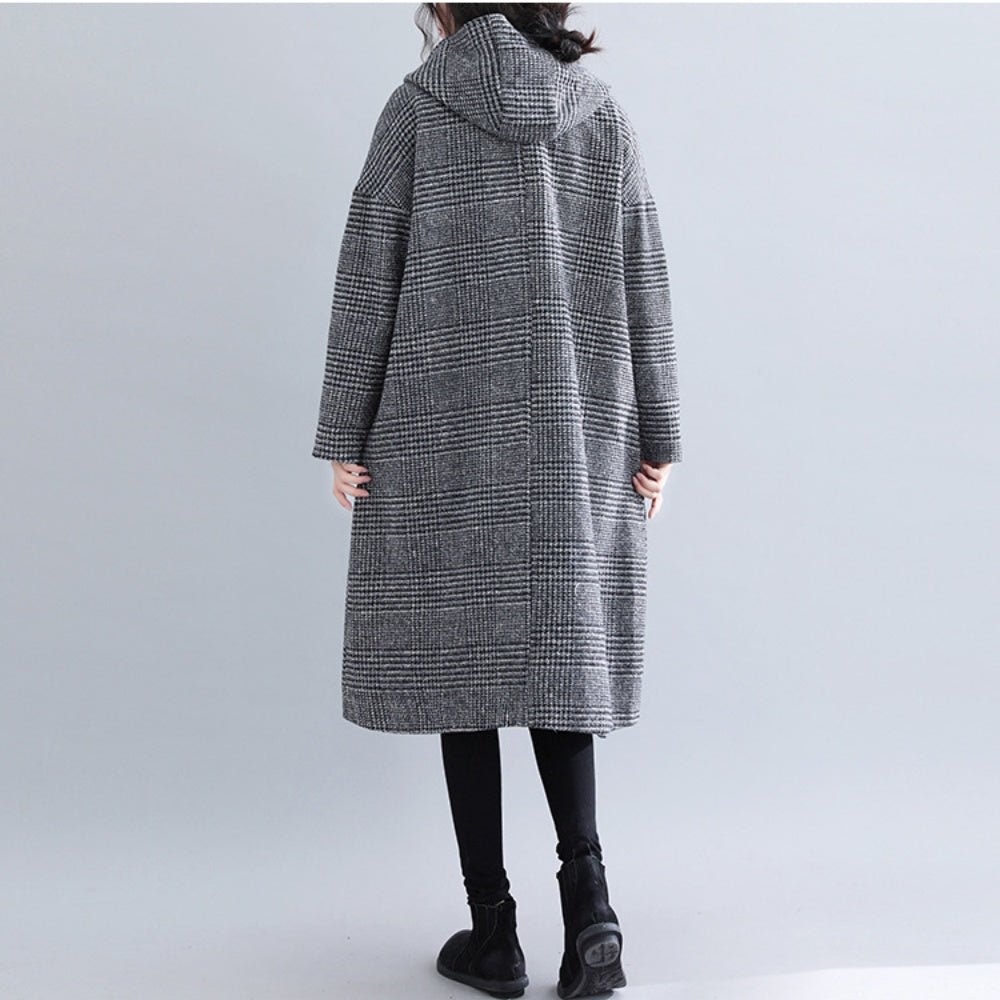 グレンチェックフード付きチェスターロングコート - Millennial Generation