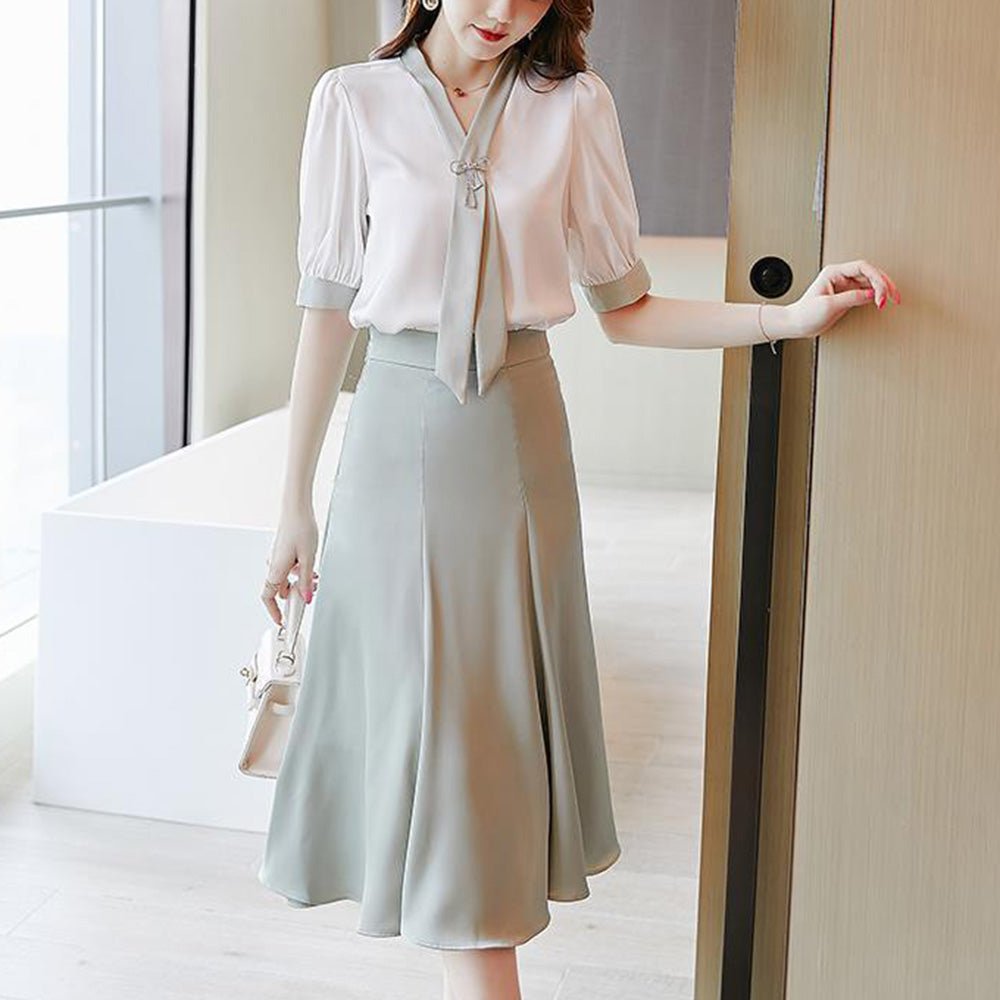 ボウタイシャツサテンセットアップ|オフィスカジュアル レディース 通販【ミレジェネ】