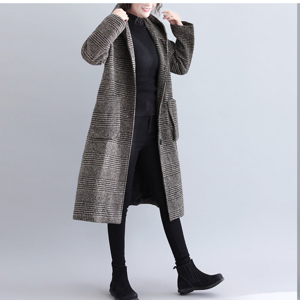 グレンチェックフード付きチェスターロングコート - Millennial Generation