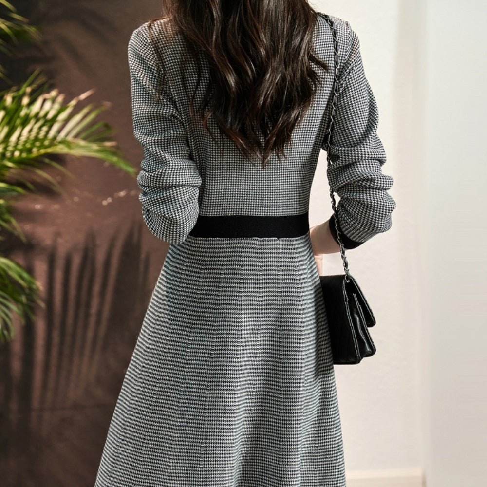 千鳥柄クルーネックワンピース|オフィスカジュアル レディース 通販【ミレジェネ】