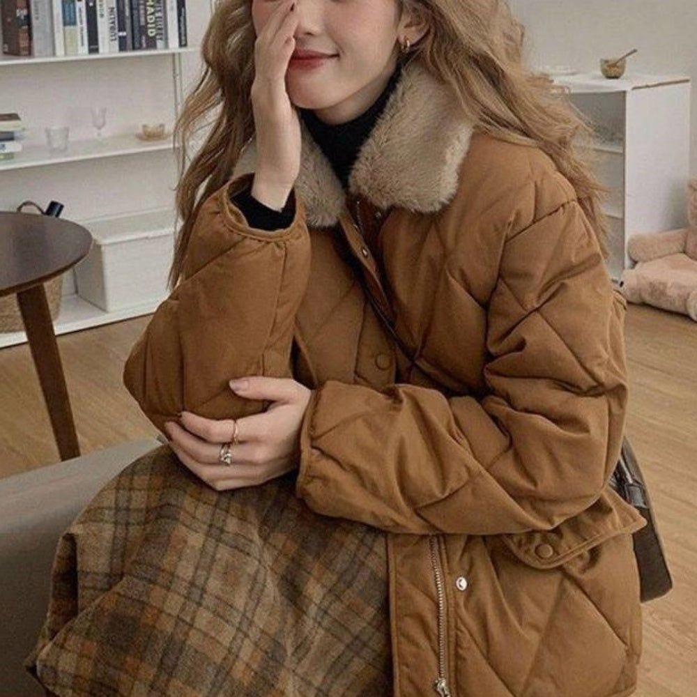 ボア襟中綿キルティングジャケットコート|オフィスカジュアル レディース 通販【ミレジェネ】