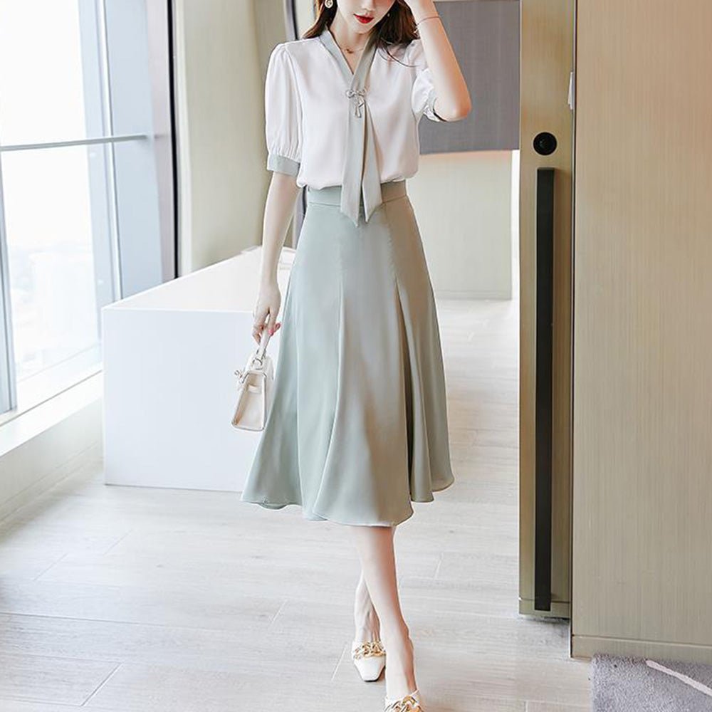 ボウタイシャツサテンセットアップ|オフィスカジュアル レディース 通販【ミレジェネ】