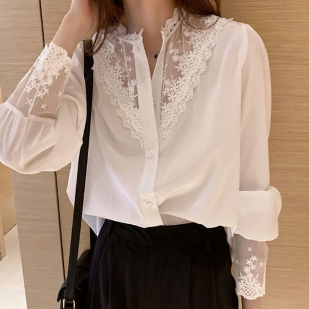 レースデザインフェミニンブラウス|オフィスカジュアル レディース 通販【ミレジェネ】