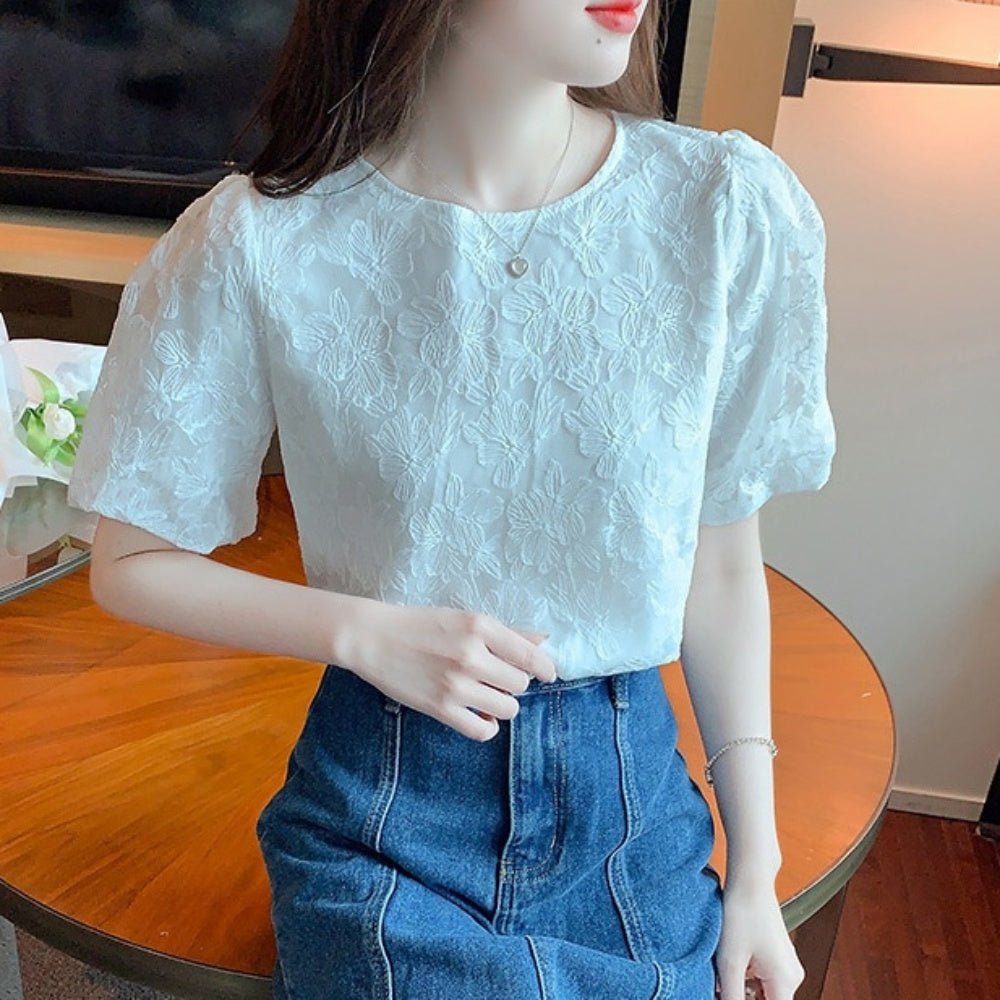 レースパフスリーブ半袖トップス|オフィスカジュアル レディース 通販【ミレジェネ】