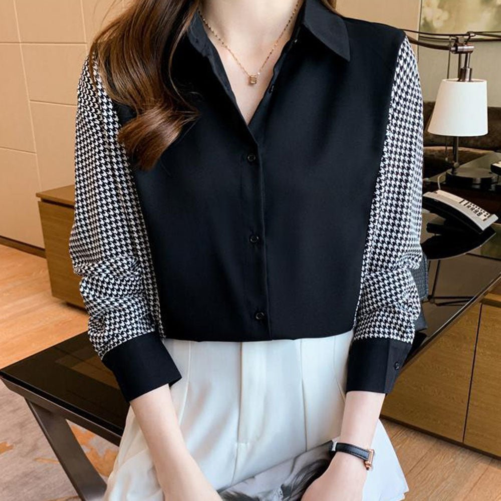 千鳥柄切り替えデザインブラウス|オフィスカジュアル レディース 通販【ミレジェネ】