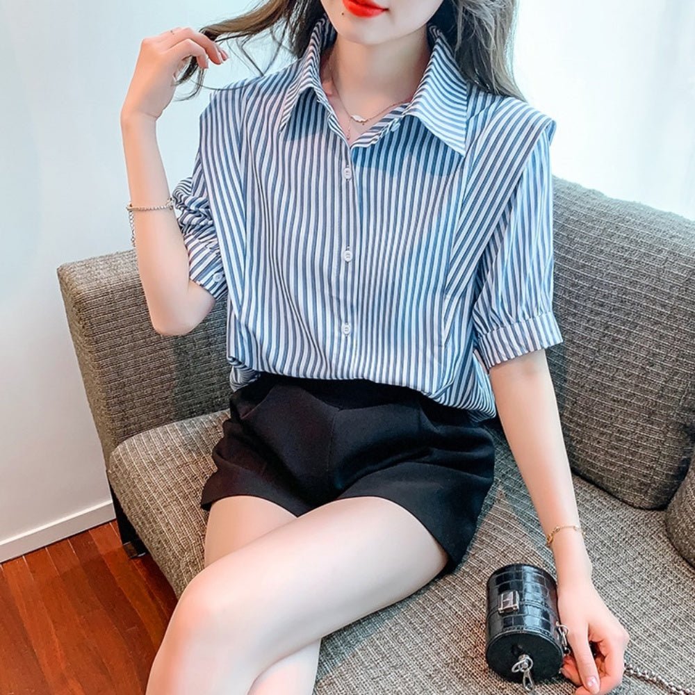 袖切り替えストライプシャツ|オフィスカジュアル レディース 通販【ミレジェネ】