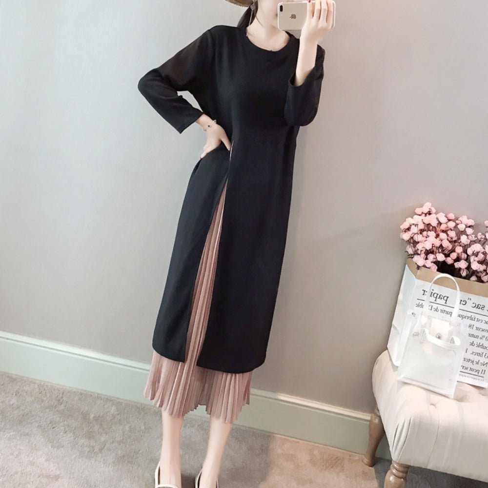 七分袖スリットプリーツワンピース - Millennial Generation