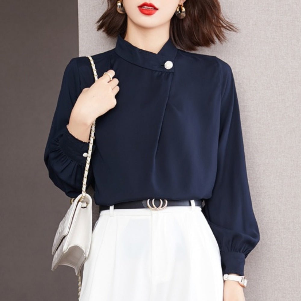 オフィスカジュアル 冬 ワンボタン上品ブラウス ミレジェネ