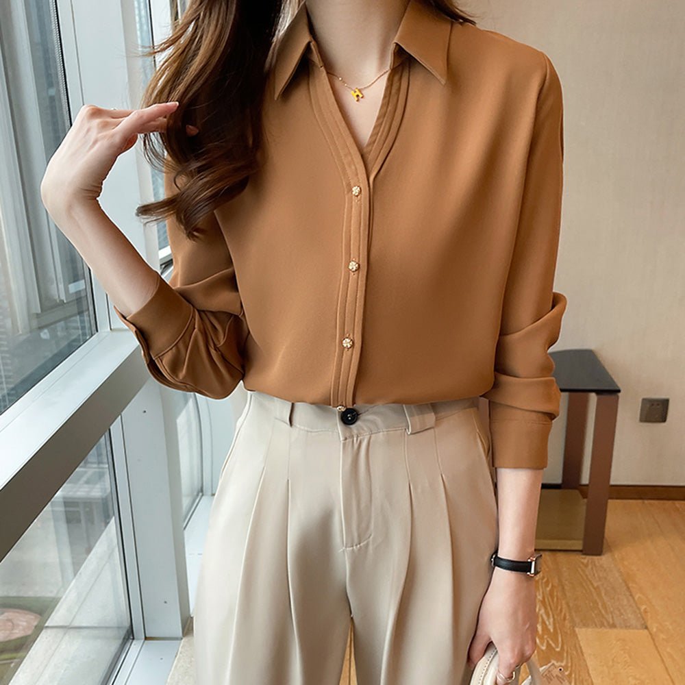 エレガント折り襟レトロボタンシャツ|オフィスカジュアル レディース 通販【ミレジェネ】