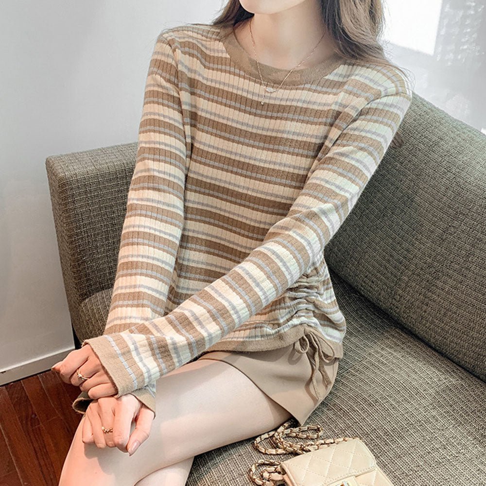 サイド絞りボーダートップス|オフィスカジュアル レディース 通販【ミレジェネ】