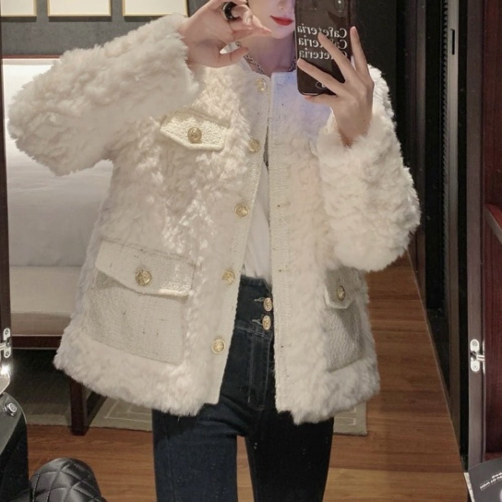 ラウンドネックツイードファーコート|オフィスカジュアル レディース 通販【ミレジェネ】