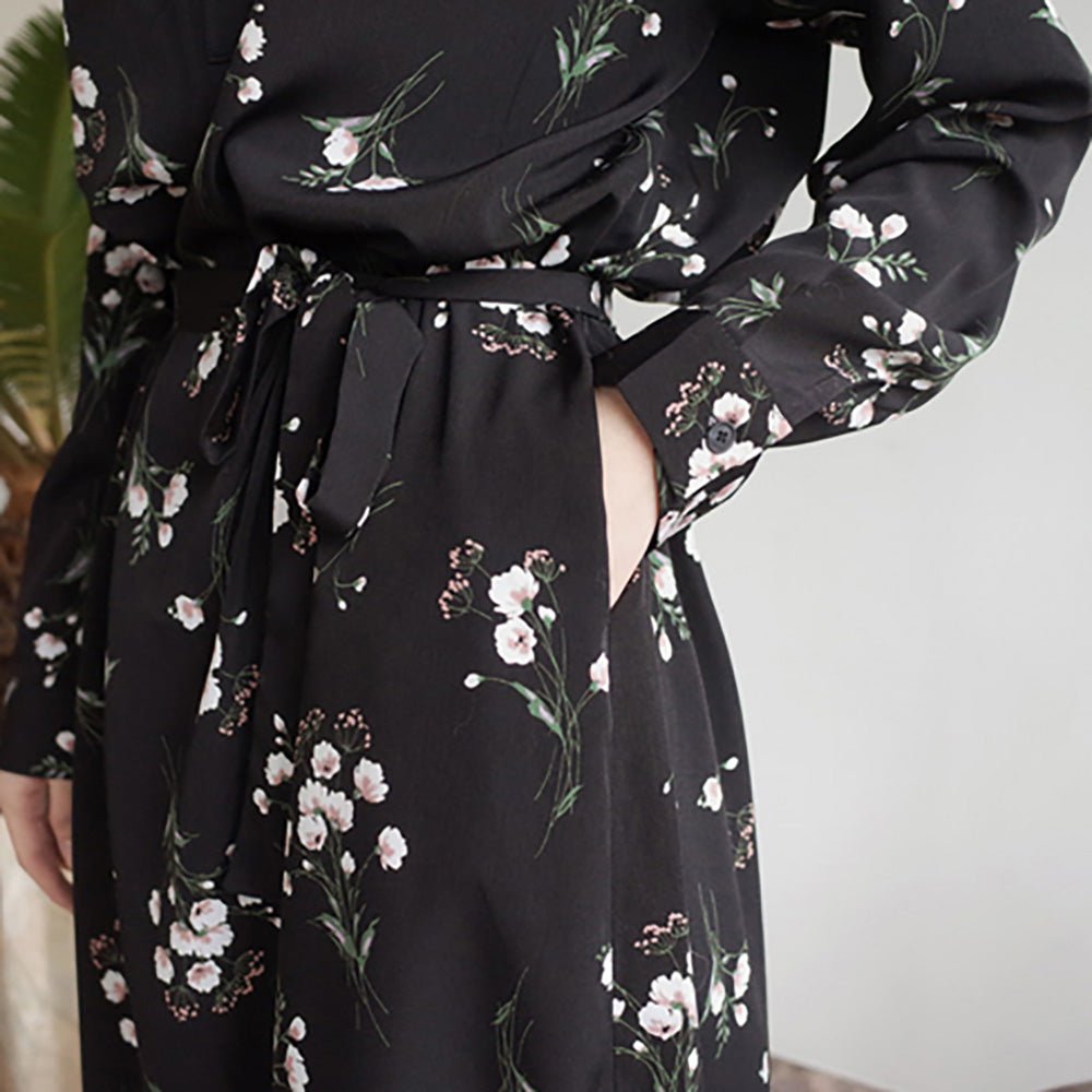 花柄ノーカラーシャツワンピース - Millennial Generation