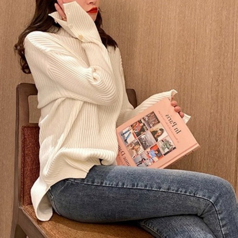 ハーフネックボタンスリーブトップス