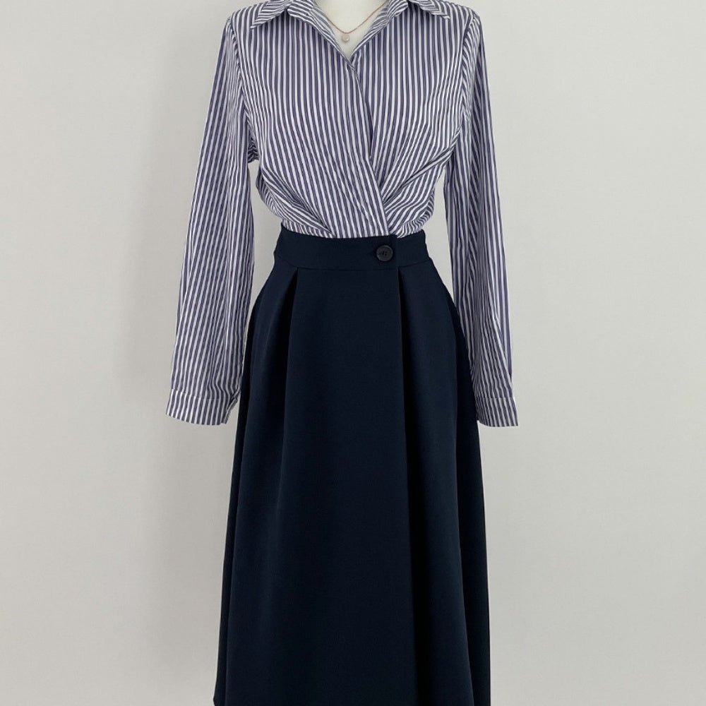 ストライプシャツドッキングフレアワンピース|オフィスカジュアル レディース 通販【ミレジェネ】
