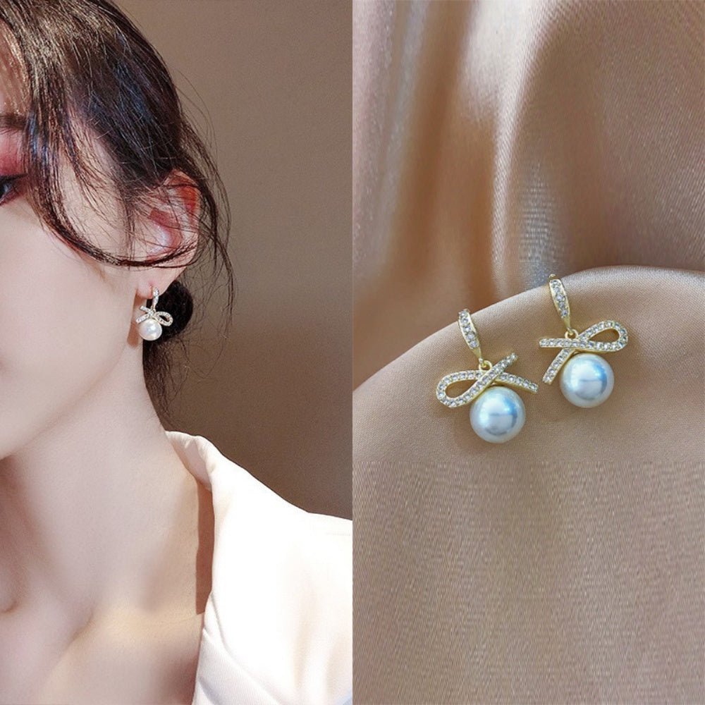 ラインストーンパールピアス