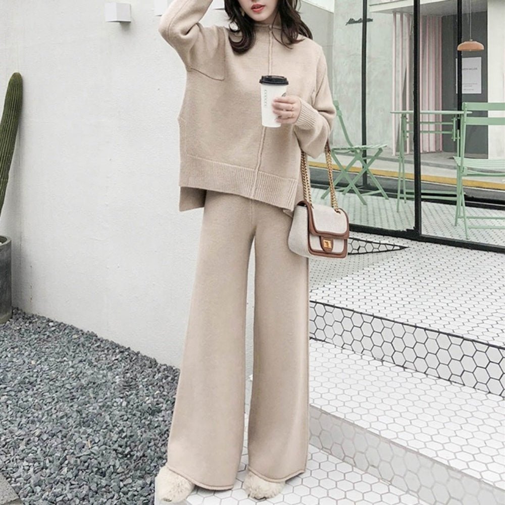 オフィスカジュアル 冬 ワイドパンツニットセットアップ ミレジェネ