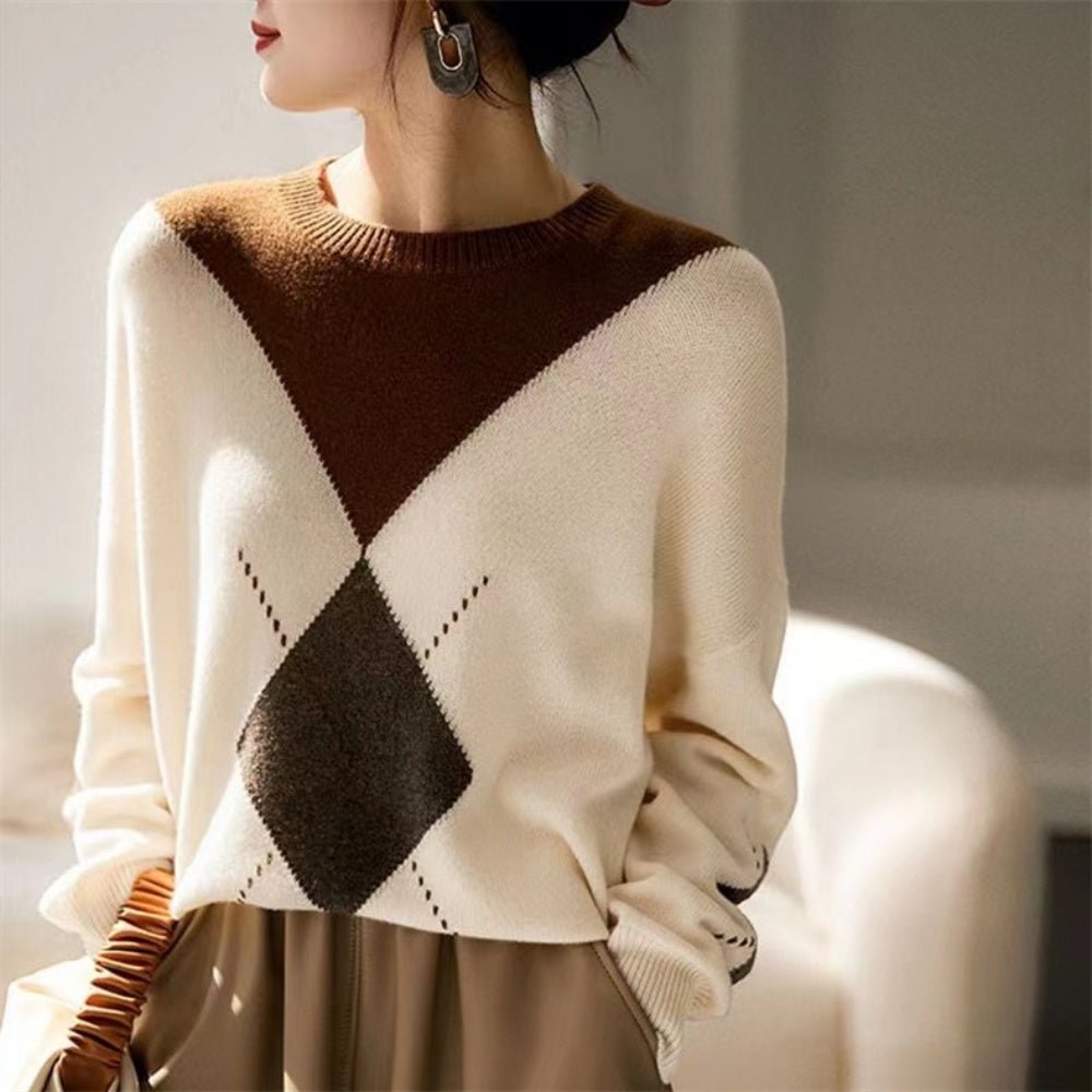 アーガイルクルーネックニット|オフィスカジュアル レディース 通販【ミレジェネ】