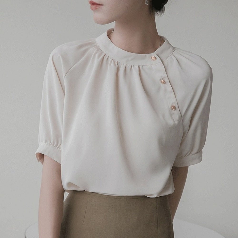 ボタン付きバンドカラーブラウス|オフィスカジュアル レディース 通販【ミレジェネ】