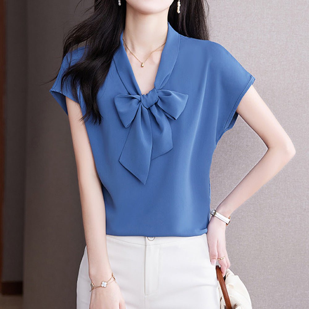 太ボウタイリボン半袖ブラウス|オフィスカジュアル レディース 通販【ミレジェネ】