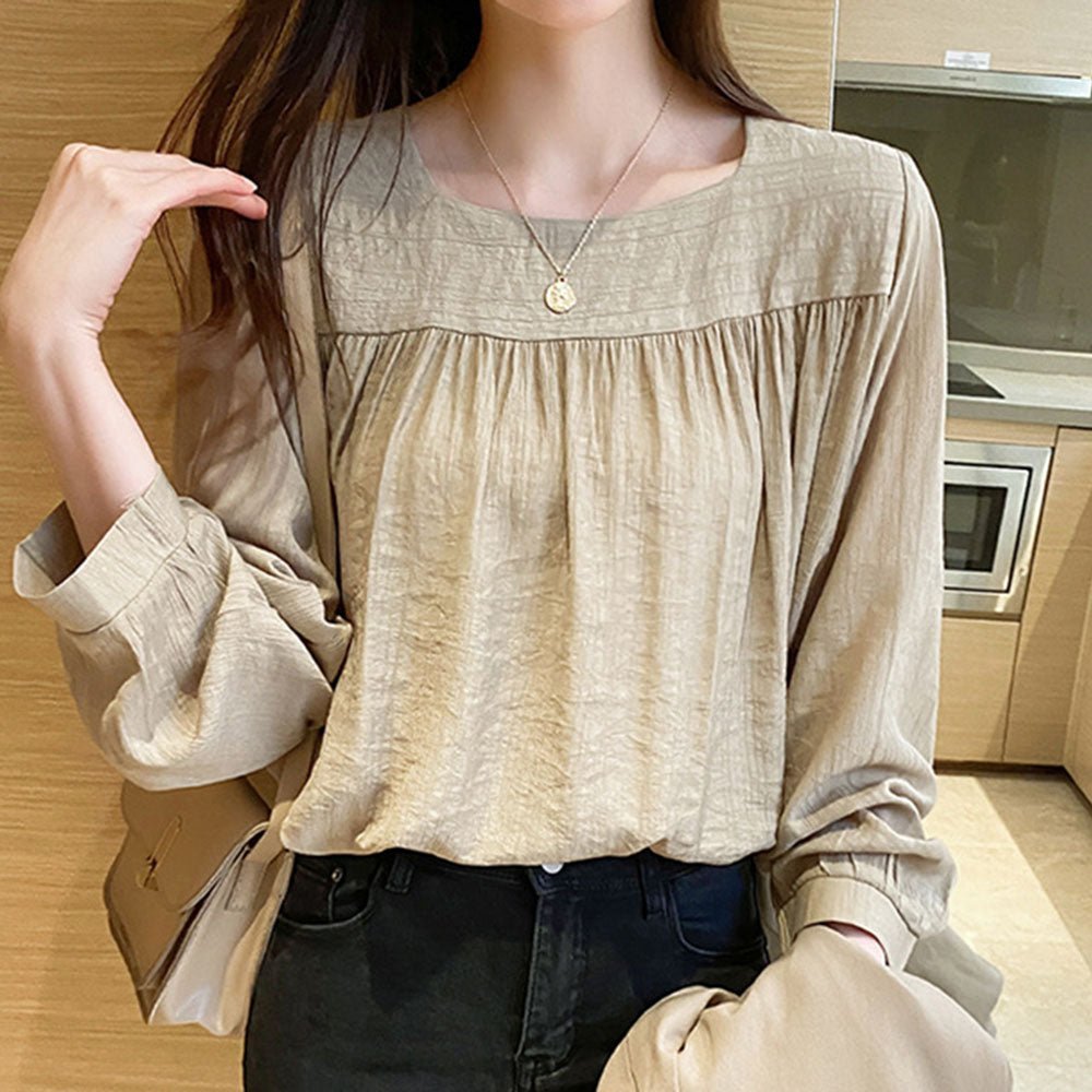 シワ加工ラウンドネックブラウス|オフィスカジュアル レディース 通販【ミレジェネ】