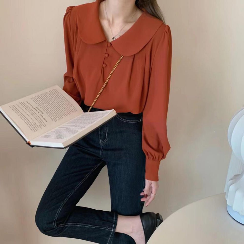 丸襟くるみボタンブラウス