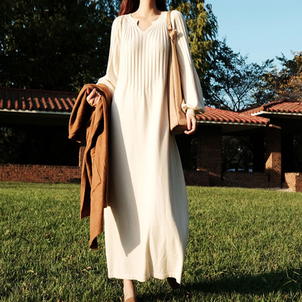 オフィスカジュアル 春 キーネックリブニットロングワンピース ミレジェネ