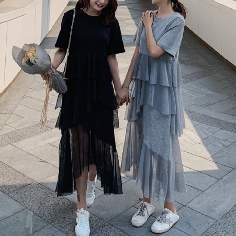 裾シースルードレープ半袖ワンピース - Millennial Generation