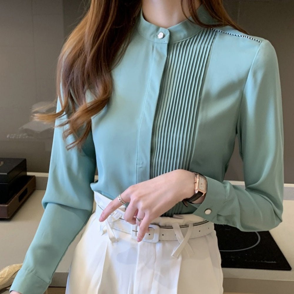 <即納>ノーカラーデザインブラウス|オフィスカジュアル レディース 通販 Millennial Generation【ミレジェネ】