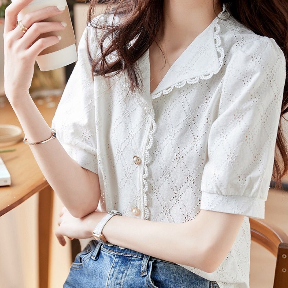パールボタンレースブラウス|オフィスカジュアル レディース 通販【ミレジェネ】