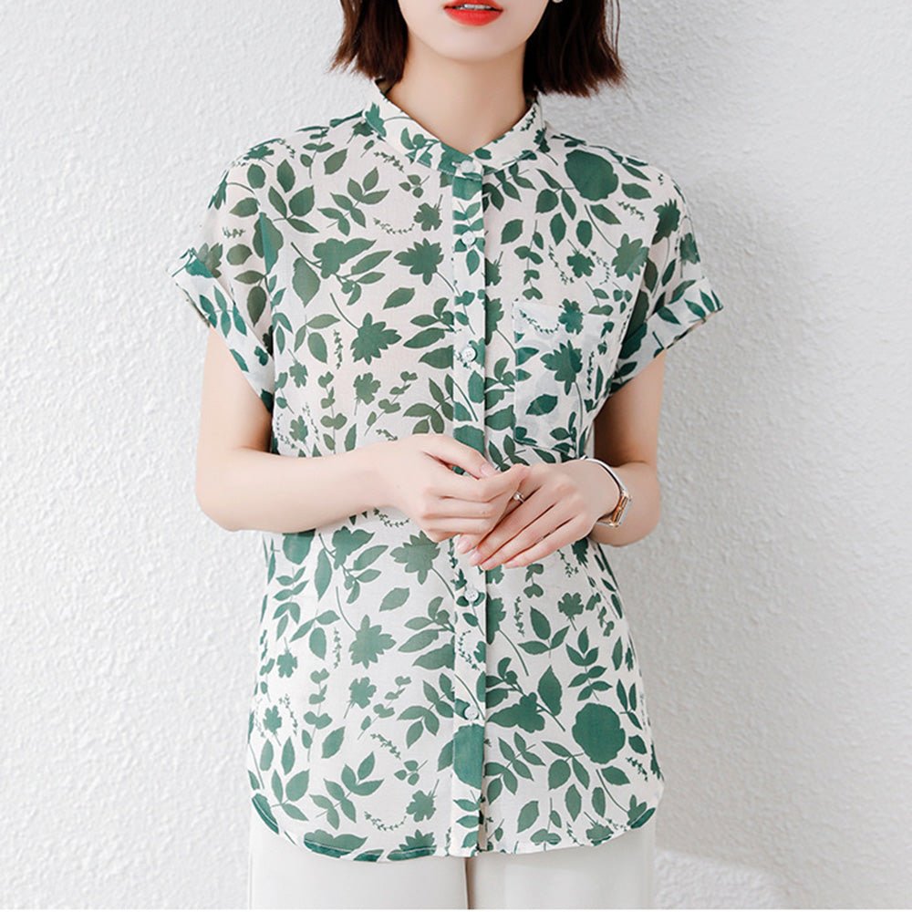 爽やか総柄バンドカラートップス|オフィスカジュアル レディース 通販【ミレジェネ】